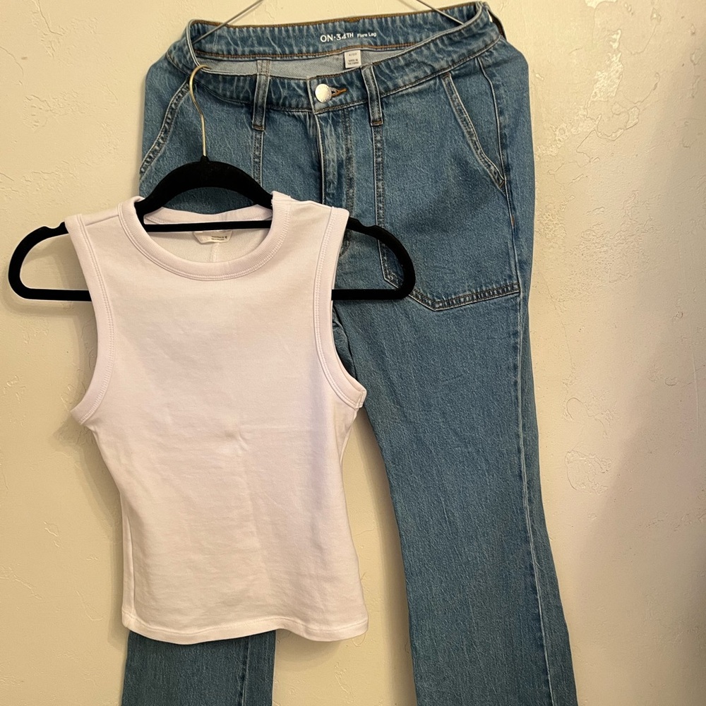 ZARA White Tank Top and Blue Jeans Set